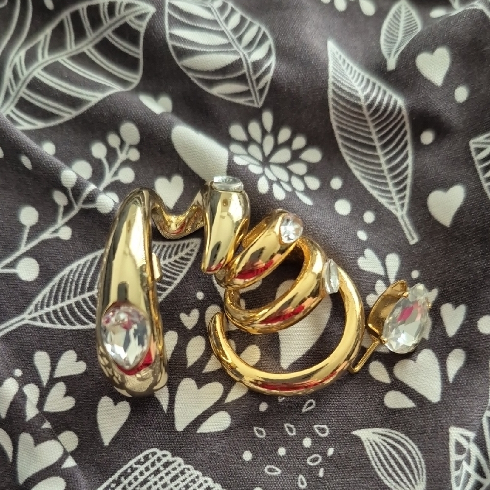 Zara Gold and Silver Spiral Earring and Ear Cuff with Crystal Accents